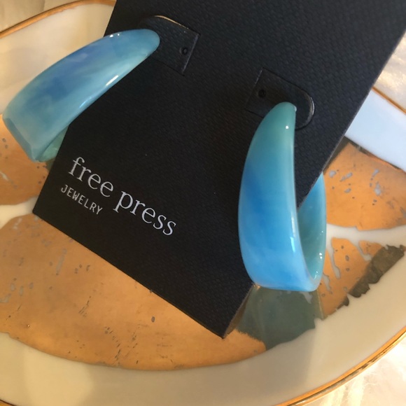 free press Jewelry - Free Press Lucite 30mm Blue Hoop Earrings. NWT.